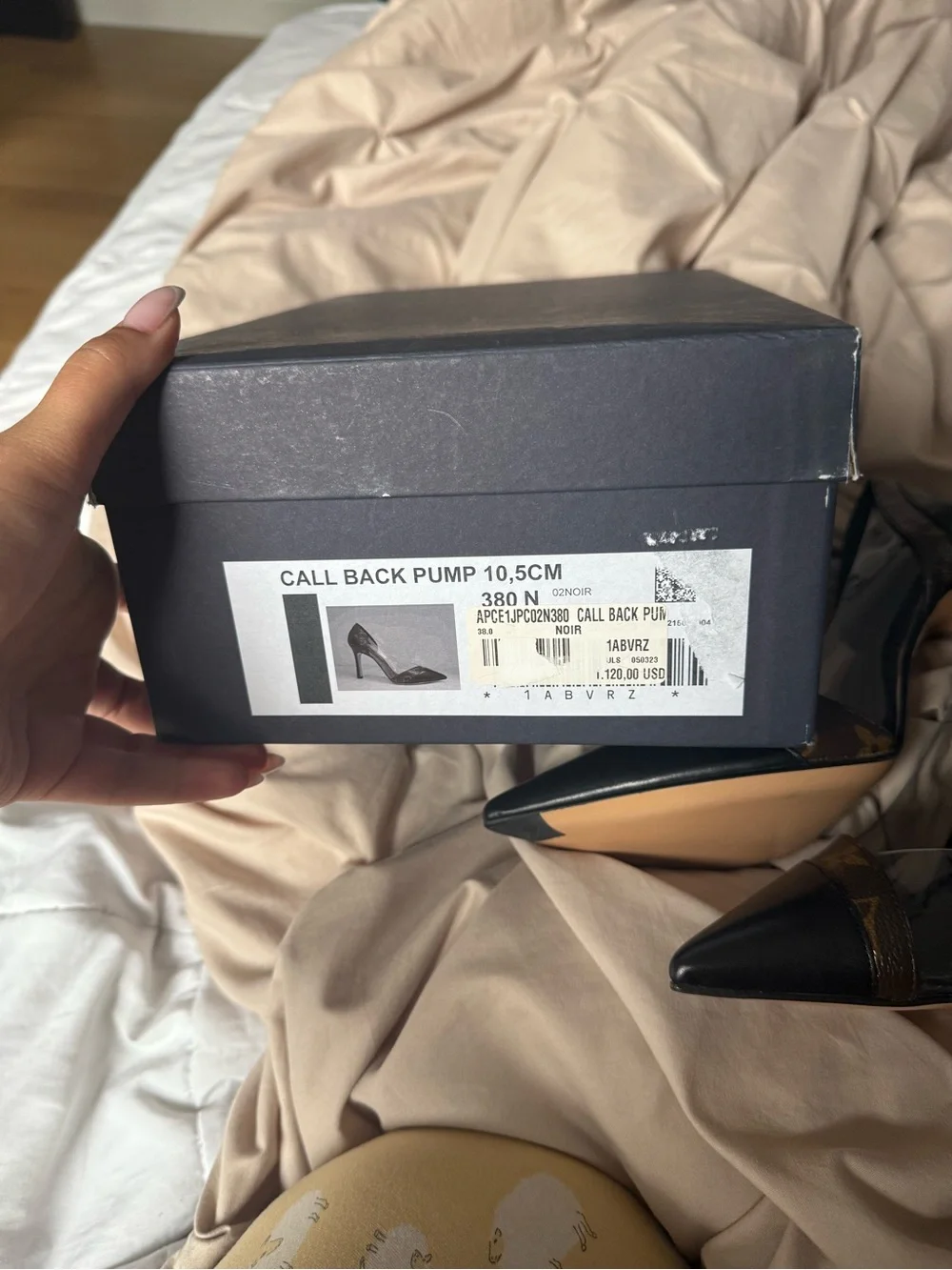 Louis vuitton Black Leather Pointed Toe Stiletto Pumps with Brown Monogram Strap